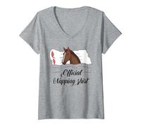 Women's Sleeping Horse Lover Pyjamas Official Napping V-Neck T-Shirt, Heather Grey, Medium