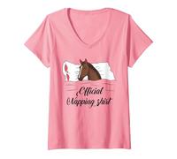 Women's Sleeping Horse Lover Pyjamas Official Napping V-Neck T-Shirt, Pink, X-Large