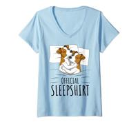 Womens Sleeping Jack Russell Terrier Pyjamas Official Sleepshirt V-Neck T-Shirt