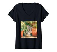 Women's Sleeping Koala Bear Eucalyptus Plant Australia Wildlife V-Neck T-Shirt