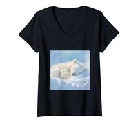 Women's Sleeping Polar Cub Arctic Wildlife Nature Art V-Neck T-Shirt