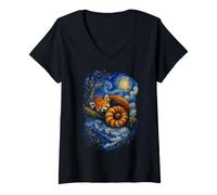 Women's Sleeping Red Panda Moonlit Starry Night Art V-Neck T-Shirt