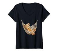 Womens Sleeping Teddy Bear in Hammock Costume V-Neck T-Shirt