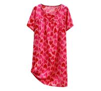 Womens Sleepwear Nightshirt Satin Silk Nightdresses Women 3/4 Sleeve Nightgowns Baggy Negligee Winter Thermal Nightwears Heart Print Nightshirts For Nighttime Romantic Evenings Hot Pink