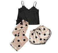 Womens Sleepwear Pyjamas Cosy Top and Pants Soft Women Print Sleepwear Sexy Up Three Sleeveless Shorts Set Sexy Underwear Sleepwear Suit Pajamas Women Pajama Pants Fuzzy (Pink, S)