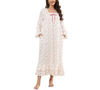 Women's Sleepwear Square Neck Victorian Lounge Dress Full Length Pajama Dress with Pockets(Vintage Rose,3XL)