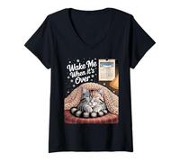 Womens Sleepy Cat Anti Christmas Humor Holiday V-Neck T-Shirt