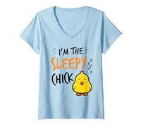 Women's Sleepy Chick Easter Chick Sayings for The Easter Egg Hunt V-Neck T-Shirt