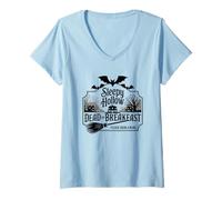 Womens Sleepy Hollow Dead and Breakfast Please Book A Head V-Neck T-Shirt