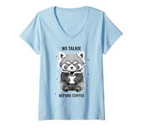 Women's Sleepy Red Panda Humor No Talkie Before Coffee V-Neck T-Shirt