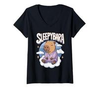 Womens Sleepybara Cute Capybara V-Neck T-Shirt
