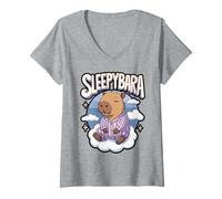 Womens Sleepybara Cute Capybara V-Neck T-Shirt