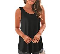 Women's Sleeveles Tunic Tops UK Patchwork Shirt Strappy Baggy T-Shirt Halter Neck Sunflower Ladies Basic Longline T Shirts Summer Tunic Blouse Black M