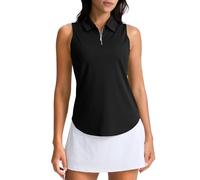 Women's Sleeveless 1/4 Zip Up Polo Golf Shirts Summer Classic Collared Business Work Shirts Curved Tennis Athletic Tank Tops Casual Breathable Quick Dry Gym Sports Wear for Women Black