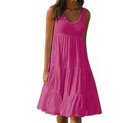 Women's Sleeveless Beach Dress Ladies Cotton Summer Dresses Casual Tunic Tank Dress Solid Loose Bohemian Dress Plus Size Round Neck Tiered Dresses Swing Party Beach Holiday Sundress Holiday Clothing