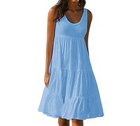 Women's Sleeveless Beach Dress Ladies Cotton Summer Dresses Casual Tunic Tank Dress Solid Loose Bohemian Dress Plus Size Round Neck Tiered Dresses Swing Party Beach Holiday Sundress Holiday Clothing