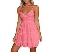 Women's Sleeveless Beach Dress, Sexy Women's V-Neck Cutout Back Lace-Up Chic and Elegant Solid Color Casual Slim Lightweight Flowy Short Dress for Everyday Holiday