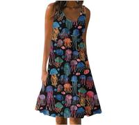 Women's Sleeveless Beach Dress Summer Mini Dress Cover Up Beach Wear Ladies Elegant Boho Tank Dresses with Pocket Loose Casual Sundress Above The Knee Baggy Short Dress Vest Dresses UK