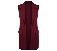 Women's Sleeveless Blazer Vest - Longline Open Front Waistcoat Jacket with Lapel Collar and Flap Pockets - Smart Casual Office Wear Gilet Wine