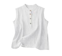 Women's Sleeveless Blouse Mandarin Collar Button Front Top Cotton Linen Vest Summer Casual Loose Fit Tank Shirt Solid Color Office Work Holiday Beach Tunic Shirts UK Sizes 8-20