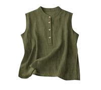 Women's Sleeveless Blouse Mandarin Collar Button Front Top Cotton Linen Vest Summer Casual Loose Fit Tank Shirt Solid Color Office Work Holiday Beach Tunic Shirts UK Sizes 8-20