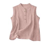 Women's Sleeveless Blouse Mandarin Collar Button Front Top Cotton Linen Vest Summer Casual Loose Fit Tank Shirt Solid Color Office Work Holiday Beach Tunic Shirts UK Sizes 8-20