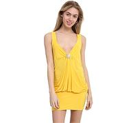 Womens Sleeveless Broach Top Ladies Animal Leopard Contrast Print Drape Dress Yellow, 8-10