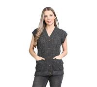 Women's Sleeveless Cable Knitted Grandad Cardigan 5 Button Casual Winter Sweater Waistcoat Top with Pockets V-Neck Knitted Vest for Daily Wear Plus Charcoal 12-14