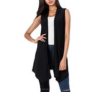Womens Sleeveless Cardigan Ladies Draped Open Front Long Blouse Vest Hem Asymmetric Open Sleeveless Lightweight Cool Coat Vest Coat for Women UK Black