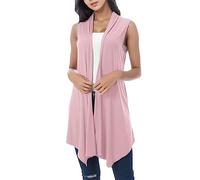 Womens Sleeveless Cardigan Ladies Draped Open Front Long Blouse Vest Hem Asymmetric Open Sleeveless Lightweight Cool Coat Vest Coat for Women UK Pink