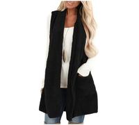 Women's Sleeveless Cardigan Long Warm Open Front Sherpa Vest Cardigan Comfy Fluffy Lapel Fleece Cardigans Sweater Solid Color Fuzzy Jacket Coat with Pockets Autumn Winter Clothes