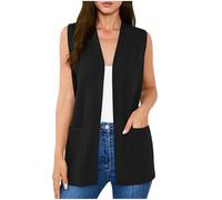Women's Sleeveless Cardigans Ladies Open Front Cardigan Vest Elegant Lightweight Knit Waistcoat with Cozy Large Pockets Casual Loose Fit Draped Vest 2026 Fashion Spring Summer Layering Vest Cardigan