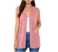 Women's Sleeveless Cardigans Ladies Open Front Cardigan Vest Elegant Lightweight Knit Waistcoat with Cozy Large Pockets Casual Loose Fit Draped Vest 2026 Fashion Spring Summer Layering Vest Cardigan