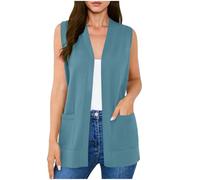 Women's Sleeveless Cardigans Ladies Open Front Cardigan Vest Elegant Lightweight Knit Waistcoat with Cozy Large Pockets Casual Loose Fit Draped Vest 2026 Fashion Spring Summer Layering Vest Cardigan