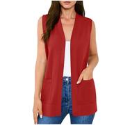 Women's Sleeveless Cardigans Ladies Open Front Cardigan Vest Elegant Lightweight Knit Waistcoat with Cozy Large Pockets Casual Loose Fit Draped Vest 2026 Fashion Spring Summer Layering Vest Cardigan