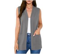 Women's Sleeveless Cardigans Ladies Open Front Cardigan Vest Elegant Lightweight Knit Waistcoat with Cozy Large Pockets Casual Loose Fit Draped Vest 2026 Fashion Spring Summer Layering Vest Cardigan
