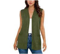 Women's Sleeveless Cardigans Ladies Open Front Cardigan Vest Elegant Lightweight Knit Waistcoat with Cozy Large Pockets Casual Loose Fit Draped Vest 2026 Fashion Spring Summer Layering Vest Cardigan