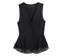 Women'S Sleeveless Chiffon Blazer Waistcoat, Solid Suit Formal Office Vest V Neck Jacket Coat Plus Size Casual Vintage Cardigans Waistcoat