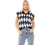 Womens Sleeveless Diamond Knitted Jumper V Neck Pullover Sweater Tank Top - Argyle Knit Vest, Soft Lightweight Layering Top for Casual & Smart Looks Black