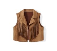Women's Sleeveless Fringe Vest Open Front 70s Hippie Boho Western Jacket Faux Suede Tassel Cardigan Cowgirl Outfit (A-Brown, L)