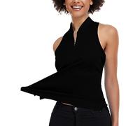 Womens Sleeveless Golf Polo Shirt Dri Fit Racerback Golf Tank Top Ladies Tennis Apparel Lightweitht Mositure Wicking SPF 50+, Black, X-Small