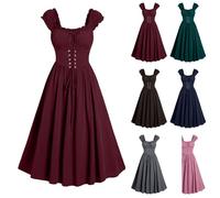 Women's Sleeveless Gothic Dress Sale Clearance Lace Up Corset Dress Solid Color A-line Dress Medieval Victorian High Waist Regency Dress Ladies Renaissance Maxi Dress Cocktail Formal Work Wedding