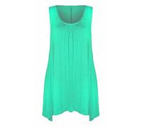 Womens Sleeveless Hanky Hem Vest Ruched Front Scoop Neck Shirt Ladies Summer Casual Wear Plain Top Street Fashion Flared Swing Top Party Wear Vest (Mint UK 16-18)