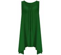 Womens Sleeveless Hanky Hem Vest Ruched Front Scoop Neck Shirt Ladies Summer Casual Wear Plain Top Street Fashion Flared Swing Top Party Wear Vest (Bottle Green UK 16-18)