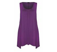 Womens Sleeveless Hanky Hem Vest Ruched Front Scoop Neck Shirt Ladies Summer Casual Wear Plain Top Street Fashion Flared Swing Top Party Wear Vest (Purple UK 24-26)