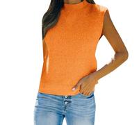Womens Sleeveless Jumper Split Side Design Jumpers Ribbed Knit Vests Ultra Soft Pullovers Modern Ladies Waistcoat Loose Fit Gilet for Casual Everyday Wear Orange