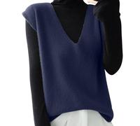 Women's Sleeveless Jumpers Plain Knitted Waistcoat Sleeveless Cardigan V-Neck Crochet Gilets Elegant Knit Tank Top Knit Jacket Vest Lightweight Knitwear Knitted Sweatshirts Outerwear Casual Wear Navy