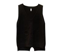 Women's Sleeveless Jumpers V-Neck Knitted Waistcoats Plain Knit Tank Top Ribbing Sweater Vests Crochet Gilets with Buttons Side Knit Jacket Vest for Casual Cardigan Knitwear UK Plus Size S-3XL Black