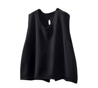 Women's Sleeveless Jumpers V Neck Loose Fit Pullover Sweater Lightweight Casual Plain Autumn Knitted Vest(Black, XXXL)