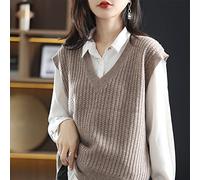 Women'S Sleeveless Jumpers,Women Wool Knitted Sweater Vest Temperament Brown Cable Rib Jacquard V-Neck Sleeveless Pullover Gilets Winter Elegant Loose Soft Sweaters Knit Tank Top Cami Waistcoat,M